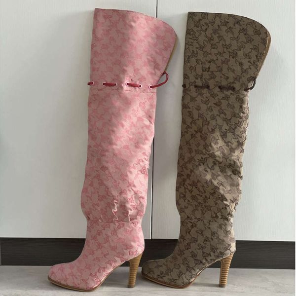 Women Designer Boots Over The Knee Boots Winter Long Boot Adjustable Straps Canvas Zipper Laces Original Shoes Ladies Girls Sexy High Boot 317 - Shoes & Accessories - myaceshop