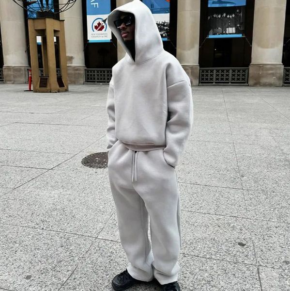 Men's Designer KW Style Hoodie: Outdoor, Casual, Breathable Streetwear Set in Cotton Blend Fabric SolidColor Sports Set