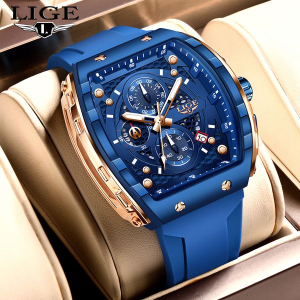 LIGE Top Brand Luxury Square Quartz Watches for Men Fashion Casual Sport 50M Waterproof Man Watch Auto Date Military Chronograph - Watches - myaceshop