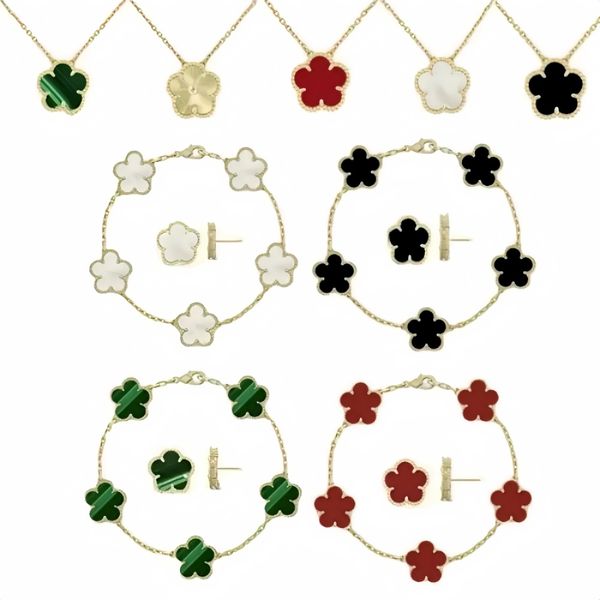 Luxury 4 Four Clover Necklace Luxury Designer Jewelry Set Pendant Necklaces Bracelet Stud Earring Women Christm Valentine's Day Birthday Gift Gold Flower Necklace - Jewelry - myaceshop