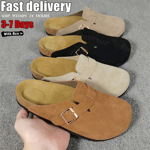 Designer Slides Slippers for Men Boston clog sandals Arizona Soft footbed Suede Sandals Summer Beach Flats Slipper chestnut Big Buckle Shearling Womens Mens Shoes - Shoes & Accessories - myaceshop