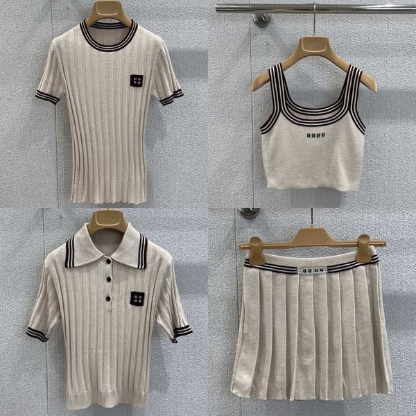 Luxury Letters Knits Polos Tops For Women Designer Pleated Mini Skirt Summer Knitted Tennis Sporty Jumpers Sexy Y2k Crop Slim Fit Tank Vest - Apparel - myaceshop