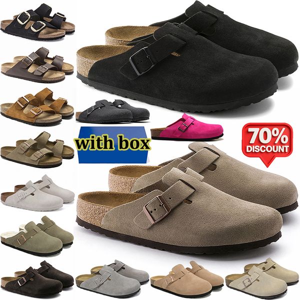 free shipping with box designer slippers men women clogs suede leather mules mens stylish slides outdoor comfortable sandals black brown sand grey shoes - Shoes & Accessories - myaceshop